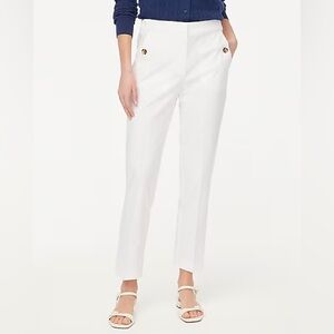 J Crew White Linen Blend Straight Leg Pants Button Detail Women’s 10